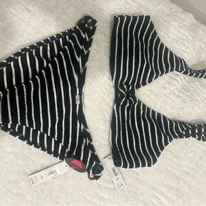 No Boundaries Black and White Striped Bikini